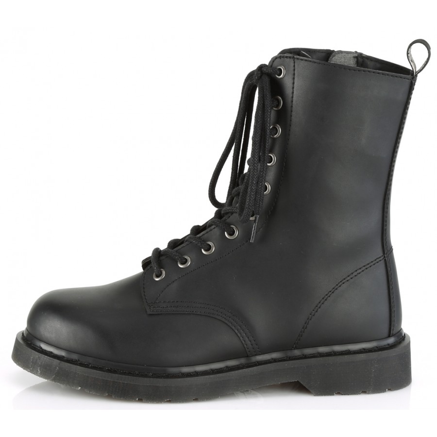 Bolt Mens Black Combat Mid-Calf Boot - Vegan Leather Combat Boots