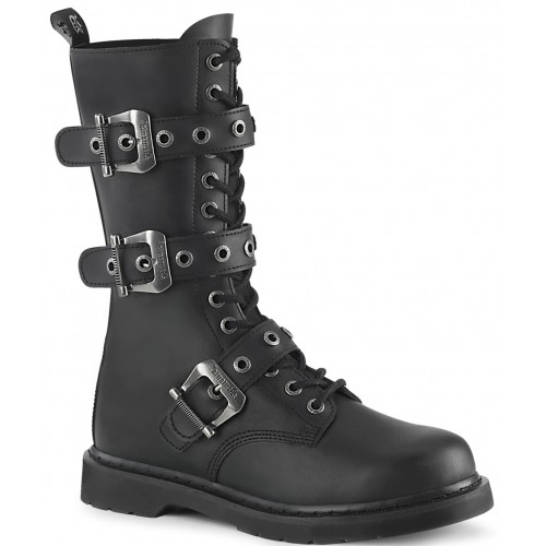 Bolt Mens Combat 14-Eyelet Boots with Buckled Straps