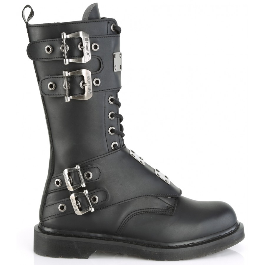 Bolt-345 Mens Gothic Combat Boots | Knee-High | Vegan Leather | Black