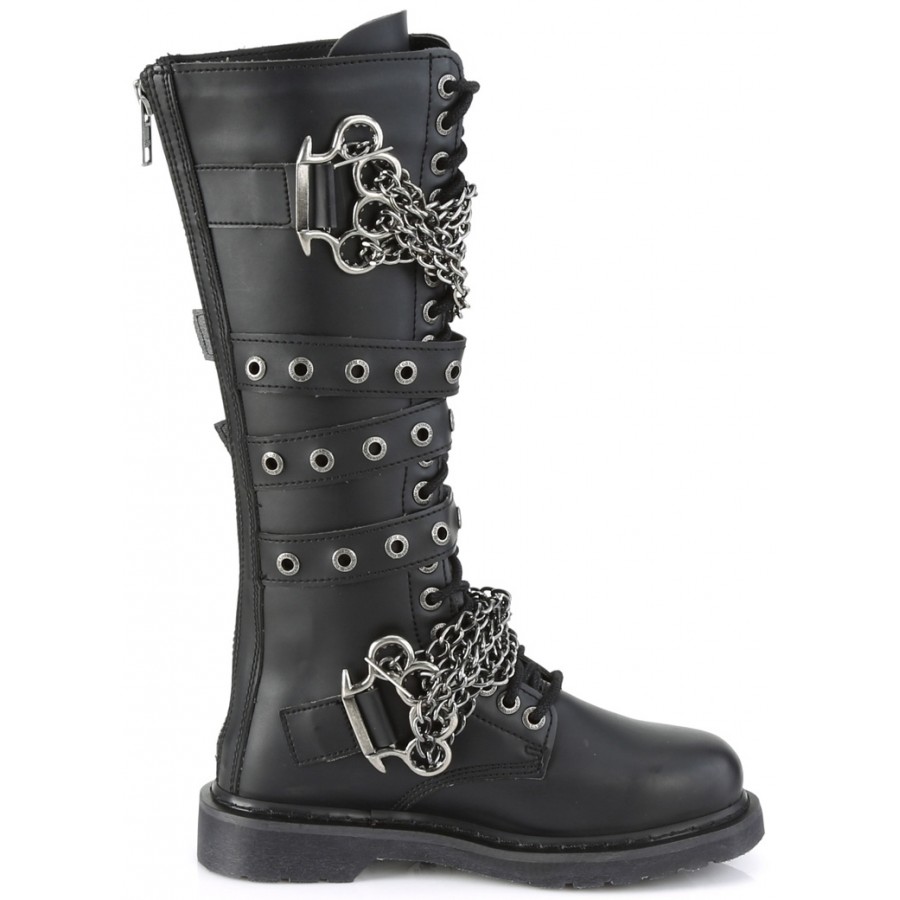 Chained Bolt Mens Black Combat Knee Boot - Vegan Leather Combat Boots