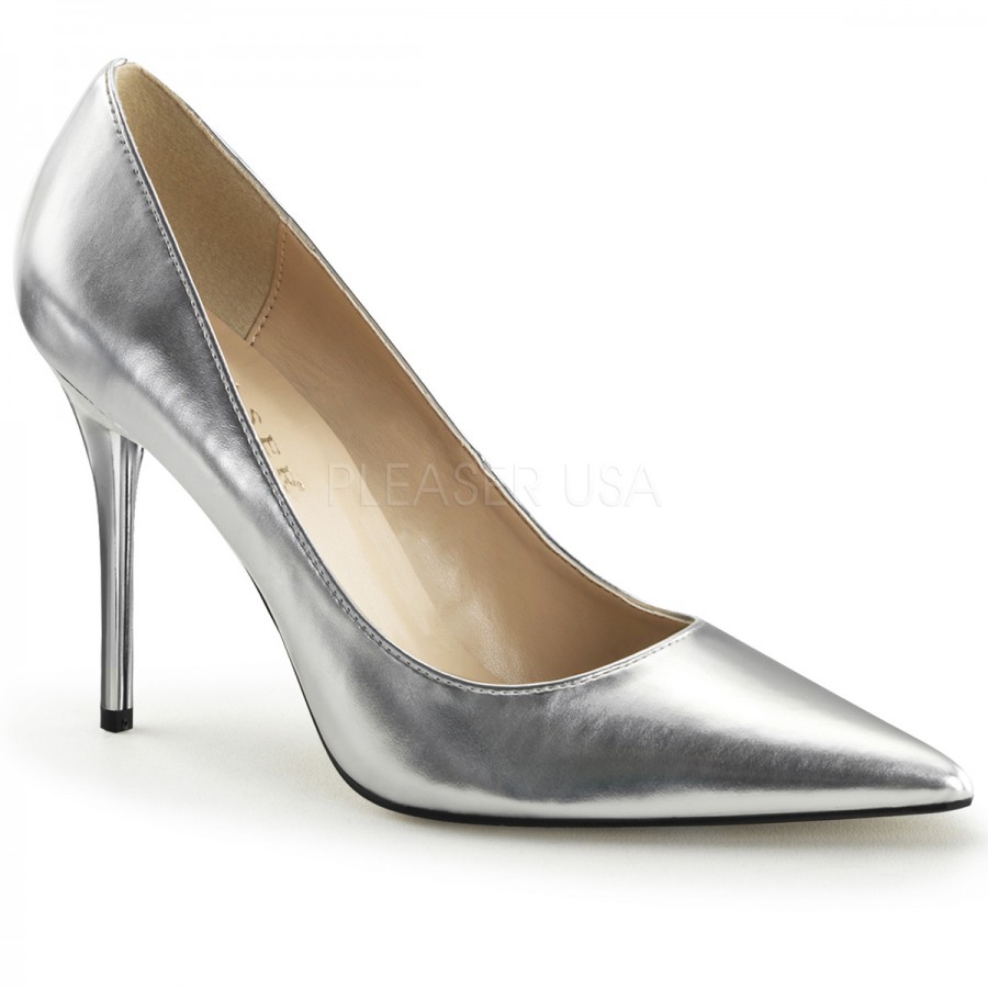 silver metallic pumps