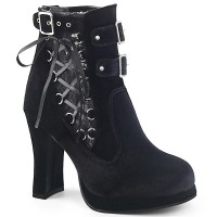 Corset Laced Black Velvet Crypto Gothic Ankle Boots