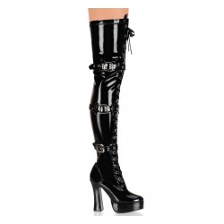 Electra Black Patent Buckled Thigh High Platform Boots