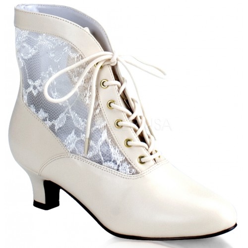 Victorian Dame Ivory Ankle Boots