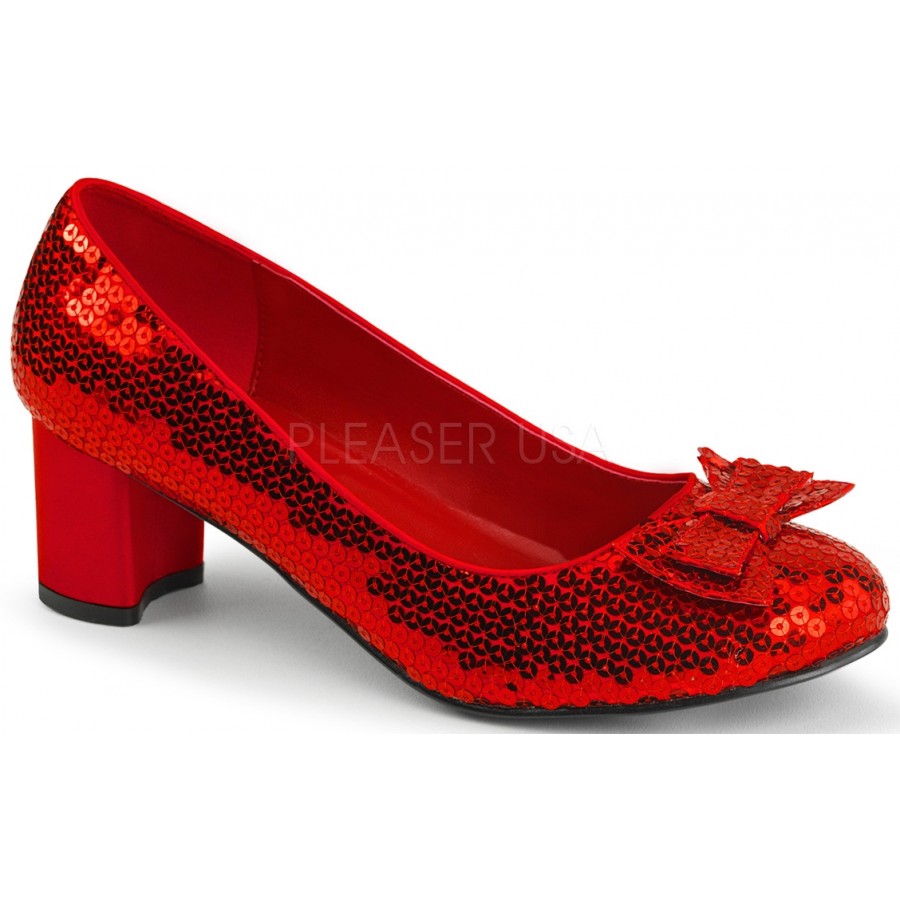 red sequin pumps