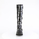 Buckled Heart Shield Black Gothic Wedge Knee Boots