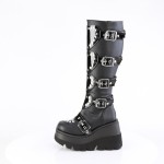 Buckled Heart Shield Black Gothic Wedge Knee Boots