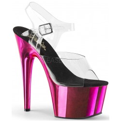 Hot Pink Chrome Platform Clear Strap Platform Sandal