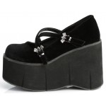 Kera Black Velvet Bat Buckled Platform Pump