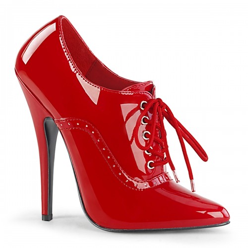 Domina 6 Inch High Heel Governess Shoe Red Oxford Fetish Shoe