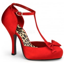 Red Satin T-Strap Cutie Pie Pump