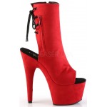 Red Suede Peep Toe and Heel Platform Ankle Boots