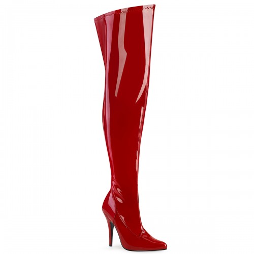 Seduce High Heel Thigh High Wide Calf Boots in Red Patent