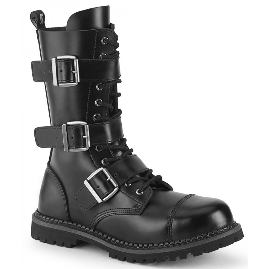 black leather combat boots mens