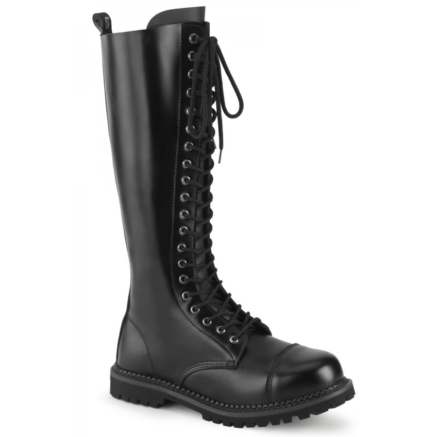 black leather combat boots men