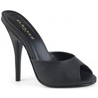 Black Patent High Heel Peep Toe Slide - Open Back High Heel Mule