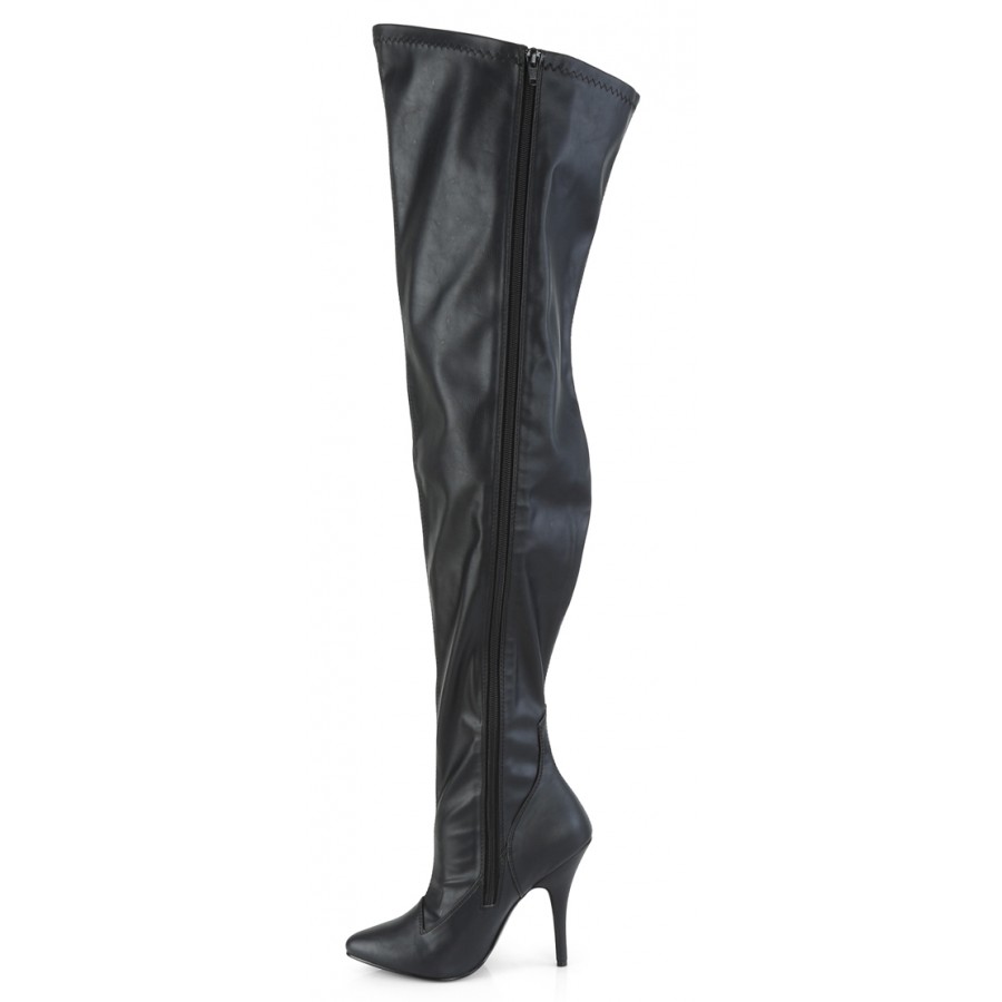 Seduce High Heel Thigh High Wide Calf Boots In Black Matte Faux Leather