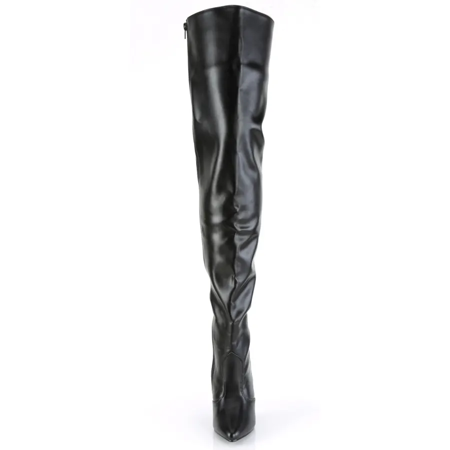 Black Thigh High Boots in Matte Faux Leather
