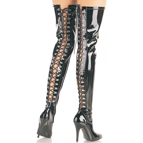 Seduce Back Lacing Black Patent Thigh High Boots