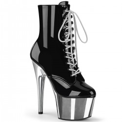 Silver Chrome Platform Adore Black Granny Ankle Boots