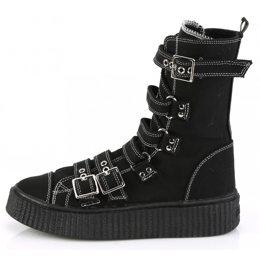 Buckled Sneeker-318 White Stitched Sneaker Boot Demonia Unisex Gothic