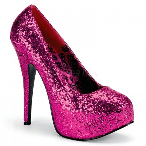 Teeze Hot Pink Wide Width Glitter Platform Pump