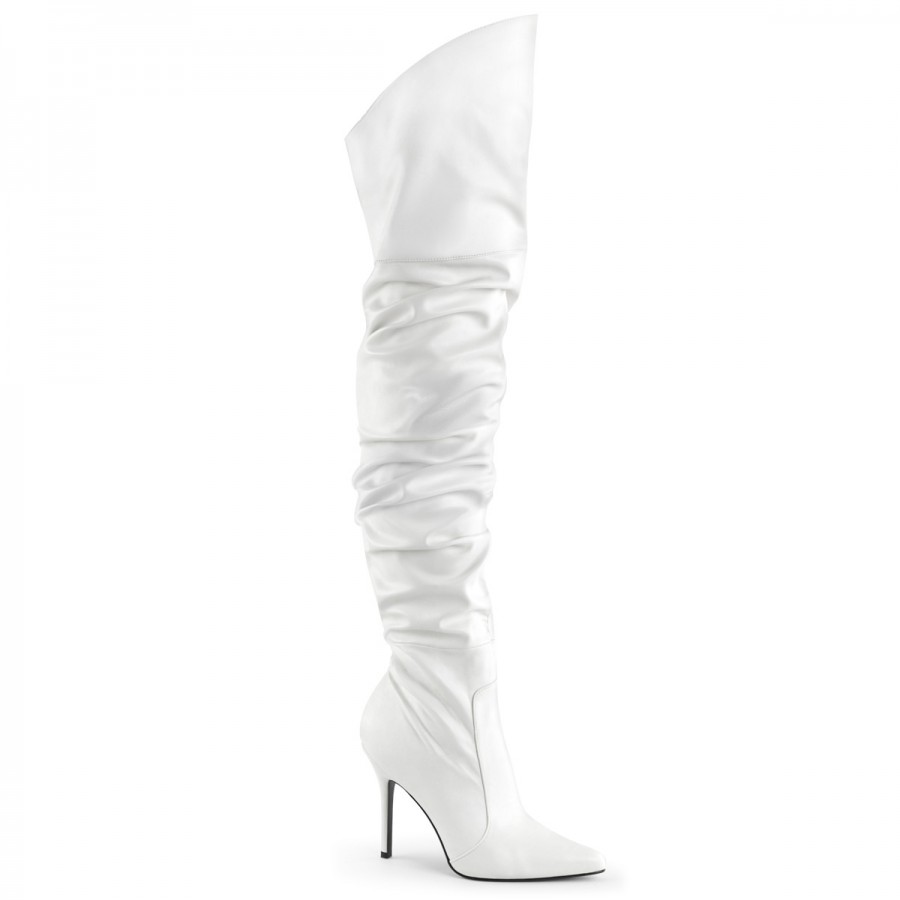 Classique White Scrunch Thigh High Boot | Large Size Womens Shoes