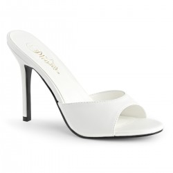 Classique White Faux Leather 4 Inch Mule