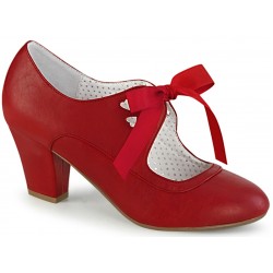 Wiggle Vintage Style Mary Jane Shoes in Red Faux Leather