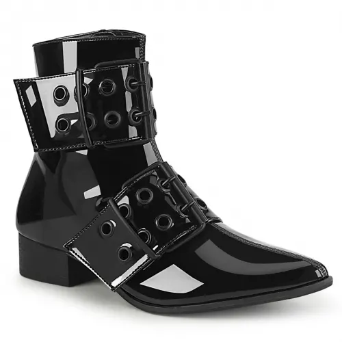 Warlock Men's Winklepicker Black Patent Ankle Boot